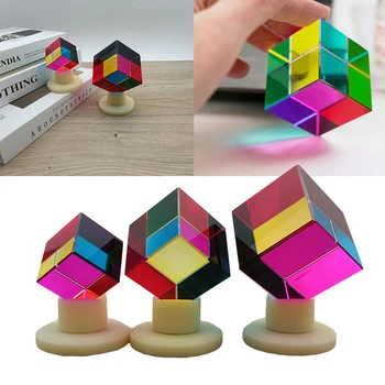 1Pcs Kristalno rubikova Piramida Prizmo Orodje za Optična Steklena Kocka Napolnjene Cube Design RGB Kombinacija Splitter Izobraževalne Igrače