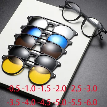2356 Novi Retro Nastavite sončna Očala Za Moške, Ženske Krog Okvir Magnetni Posnetek sončna Očala TR Okvir -0.5 -1.0 -2 do -6