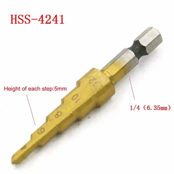 4-12 mm HSS 4241 Jekla Korak Cone Titanium obložene Drill Bit Cut Orodje Set Luknjo Rezalnik
