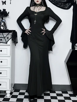 Adams Family Zgleduje sredo Slim Poletje morska deklica Halloween Cos Morticia Elegantno Gothic Obleko za Ženske