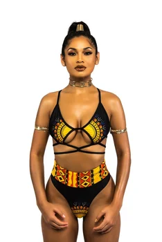 Afriške natisnjeni dvodelne kopalke bikini komplet seksi geometrijske kopalke zlato visoka vitka kopalke