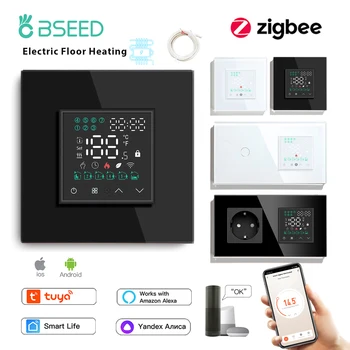 BSEED Zigbee Električna Talna Ogrevanja Termostat Touch Smart Stikala Z Sobni Temperaturi Krmilnik Tuya Smart Življenje USB Vtičnico