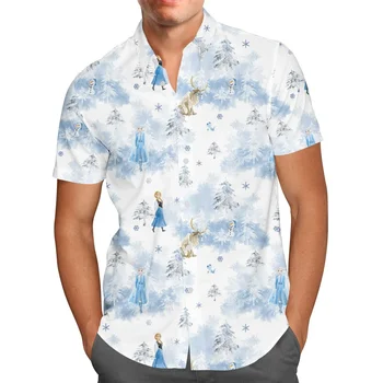 Disney Zamrznjene Navdih za Moške Gumb Gor Kratek Rokav Moda Disney Hawaiian Shirt Majica Kratek Rokav Vintage
