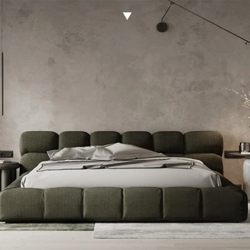 Italijanski svetlobe luksuzni sodobne preprost slog, Nordijska krpo posteljo puder masivnega lesa dvojno mehko usnje postelja