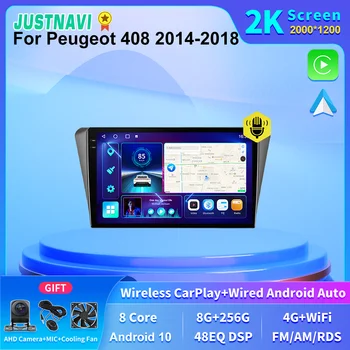 JUSTNAVI 2K Zaslon 4G LTE Autoradio Avto Večpredstavnostna Vodja Enote GPS Navigacija Radio Za Peugeot 408 2014 2015 2016 2017 2018 CSD
