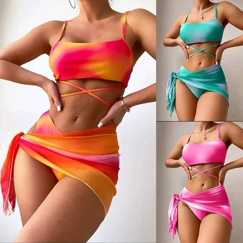 Kakovostne natisnjene multi-barvni split trikotnik seksi bikini kopalke za ženske oblačila