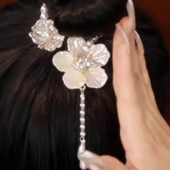 Korejski Camellia Tassel Pearl Lase Kremplji Figo Lase Posnetek Rakovice Ženske, Barrettes Čop Imetnik Lasnice Modni Dodatki Za Lase