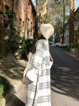 Korejski Moda Volnene Plašč Žensk Jeseni in Pozimi Leta 2023 Nova High End Bombaž Posnetek Kontrast Volnene Plašč Ženska Oblačila
