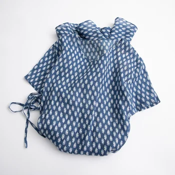 Lahka in čisto ramije kratka sleeved obleko s V-neck ohlapna fishtail obleko za ženske poletje natisnjeni tanke 22562