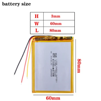 Litij-polimer baterija 306080 3,7 v 2500 mah ljubezen ciljne PDA smart tablični računalnik 3,7 v polimer 3 vrstice