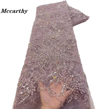 Mccarthy Moda Elegantno francoski Vezenje Beaded Čipke Tkanine Afriške Nigerijski Z Bleščicami Tkanine Za Poročno Obleko XZ68TY