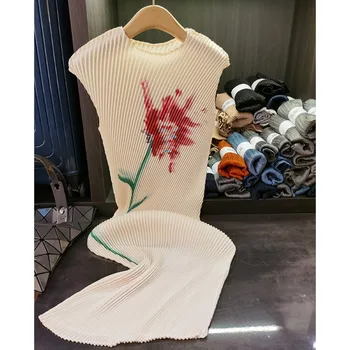 Miyake naguban 2023 novo tiskanje obleko preprosto priložnostne moda temperament elegantno Slim ženske dolga obleka plus velikost pomlad poletje