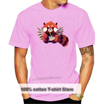 Moda Kul Moški majica s kratkimi rokavi Ženske Smešno tshirt Rdeči Panda Jedo Ramen Meri Natisnjeni T-Shirt