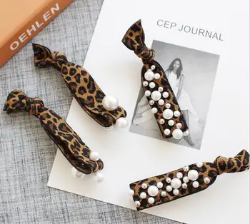 Moda za ženske Perla leopard tiskanja trakovi za lase lase scrunchies dekle las kravato čop holde Pokrivala