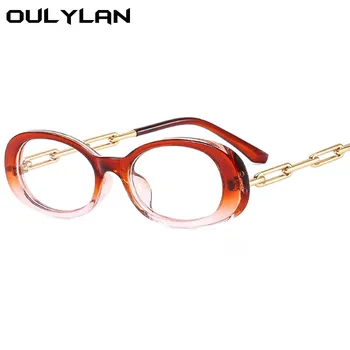 Oulylan Anti Modra Svetloba Ovalne Očal Okvir za Ženske Modni Colorblock Majhne ChainTemple Eyegalsses Jasno Recept za Očala