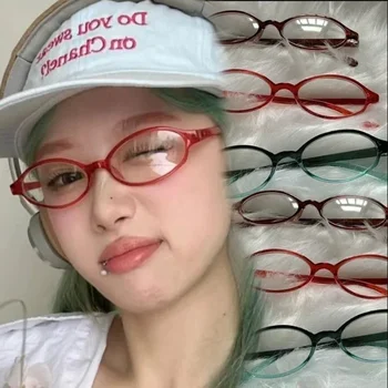 Retro Ovalni Okvir Očal je Gradient Zelena Rdeča Okvir Ozek Majhne Eyeglass Dekleta Prostem Moda Obrabe z Obmorskih Vožnje Očala