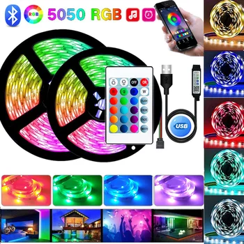 RGB Led Trakovi Luči 5050SMD Luces Svetlobna USB Bluetooth Nadzor 5V Trak Led Trak 5M, Neon, Luči za Spalnica Dekoracijo