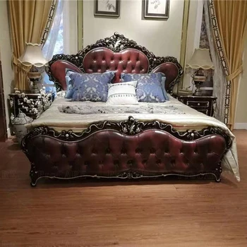 royal classic usnja krave posteljo ,novo obliko lesa izrezljane luksuzne spalnice, pohištvo set