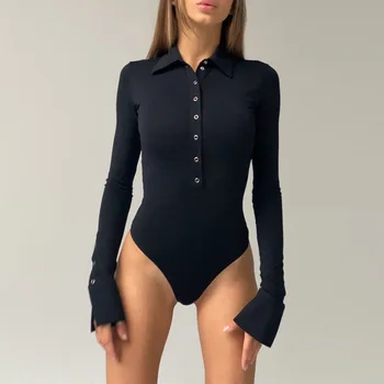 Seksi Obleka, Ženske Črna Dolg Rokav Gumbi, igralne obleke Žensk Jumpsuit 2023 Priložnostne Eno-kos Bodysuits Catsuit Kombinezon
