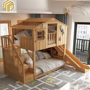 Spalnica Ameriško gospodinjstvo polno iz masivnega lesa otroška postelja Spalnica z leseno posteljo zgoraj in spodaj Majhen družinski multi-funkcijo hi