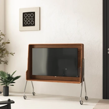 Vintage masivnega lesa premično TV stojalo iz nerjavečega jekla TV omara, malih gospodinjskih velikost