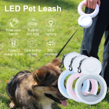 Zložljive Pes Povodec Svetlobna LED Luči Ruleta Vrv Ljubljenčka Psa Vodi Oblikovalec Samodejno 3M Dolgo Povodci Za Male in Velike Pse