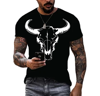 Živali Bika Glavo Totem španske Bikoborbe 3D Tisk T-shirt Osebnost Trend Ulica Kratka sleeved Udobno Športnih Vrh